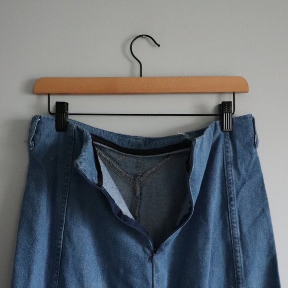 Women's Sz M Blue Denim Pull On A-Line Zipper Maxi Skirt - Picture 5 of 8